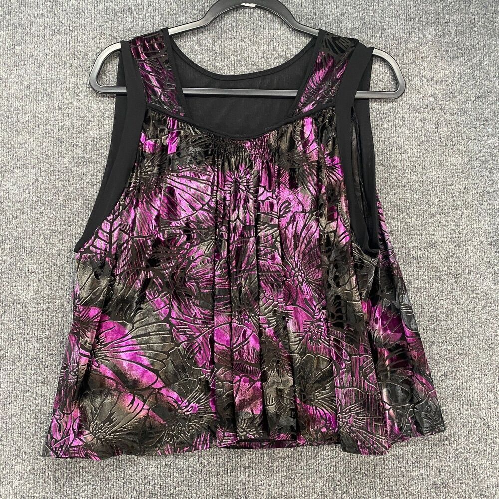 Staring at Stars Top Womens L Purple Velvet Burnout Whimsigoth Fairy Grunge‎ 90s